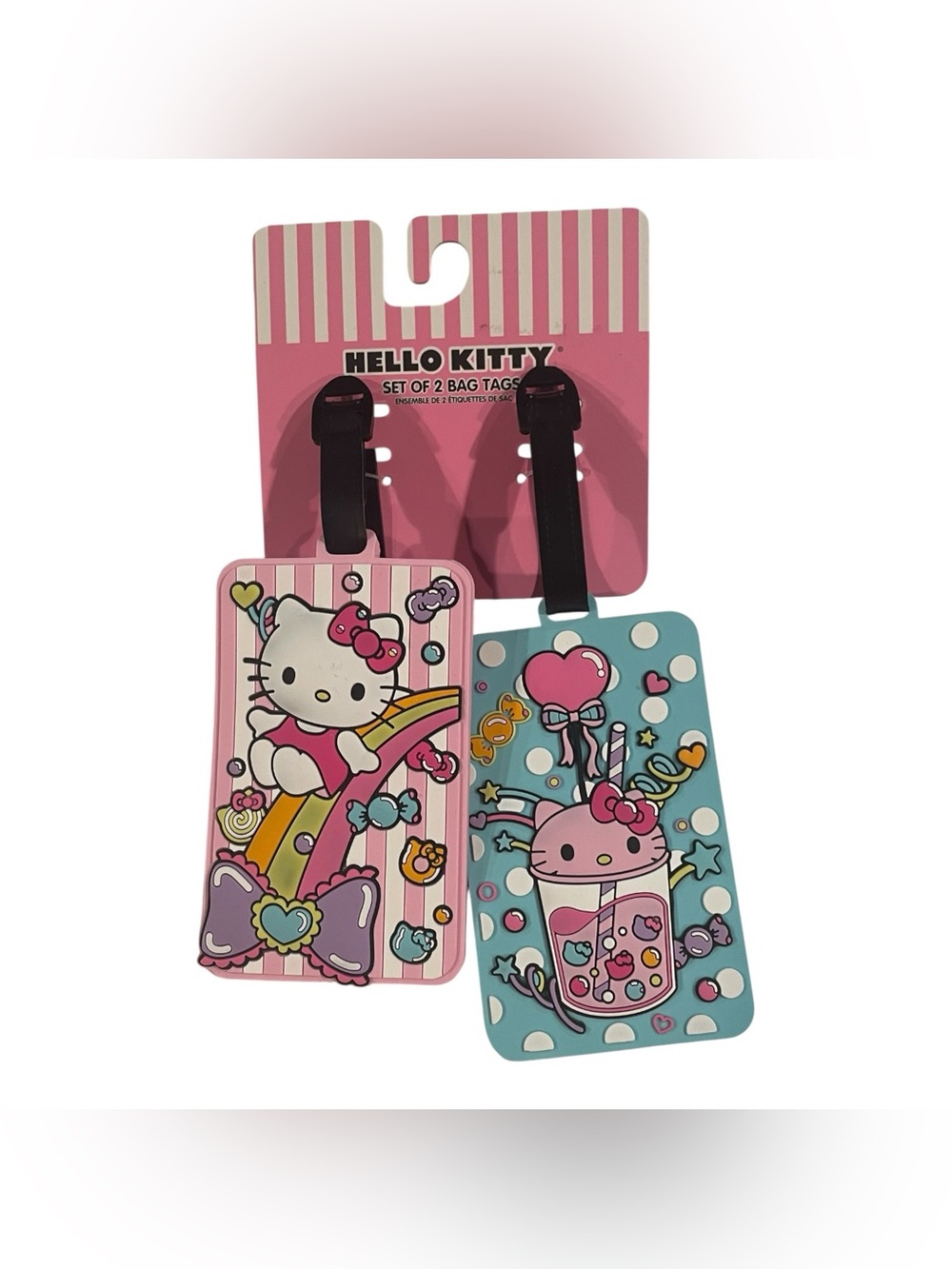 SANRIO HELLO KITTY AND FRIENDS LUGGAGE ID TAGS (2) PINK TURQUOISE CANDY NWT